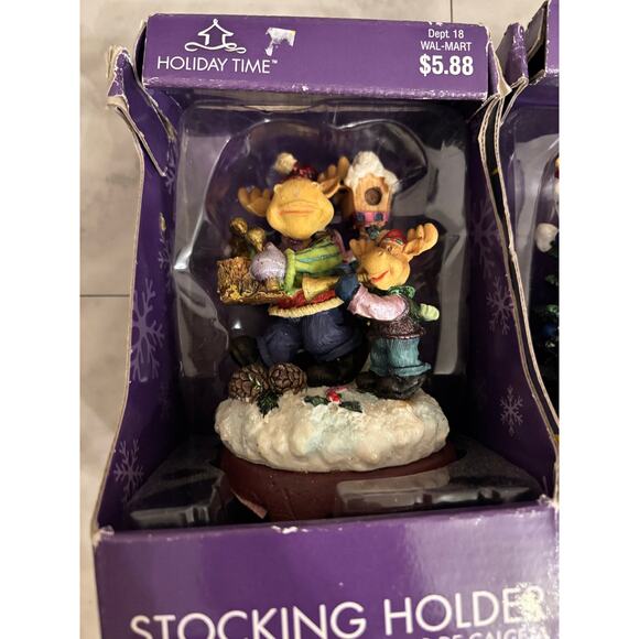 Vintage Holiday Time Christmas Stocking Hanger Holder Lot of 2 Snowman Reindeer - Picture 4 of 6